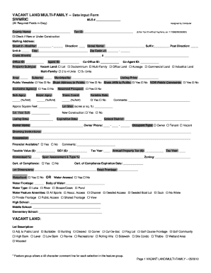Vacant Land/Multi-Family Data Input Form