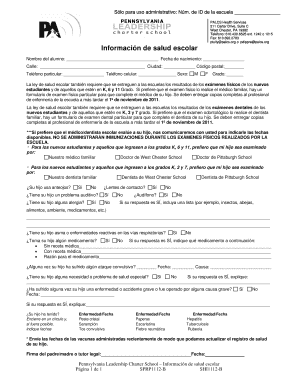 Formulario de información de salud escolar de Pensilvania