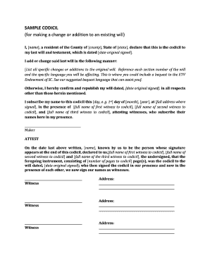 SAMPLE CODICIL for making a change or addition to an existing will - etvendowment