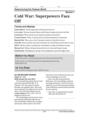 Cold War History Worksheet