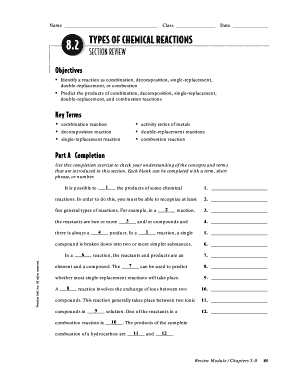 Chemistry Section Review Worksheet