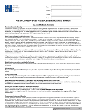 CUNY Employment Application Part Two