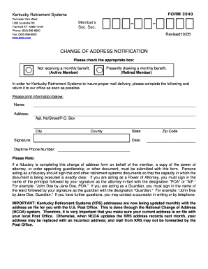 Kentucky Retirement Systems Change of Address Form