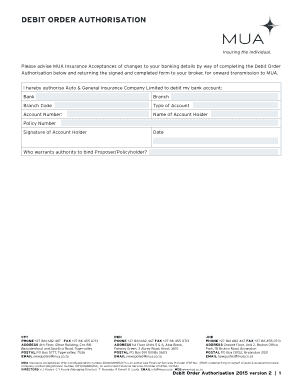 Debit Order Authorisation Form
