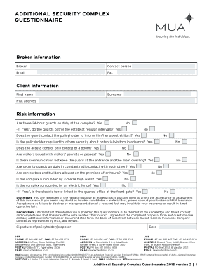 Additional Security Complex Questionnaire