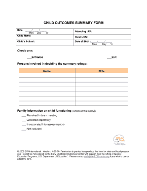 Child Outcomes Summary Form