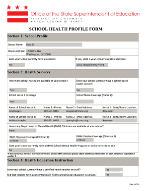 School Health Profile Form
