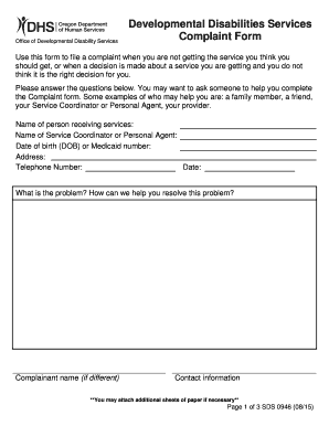 Developmental Disabilities Services Complaint Form