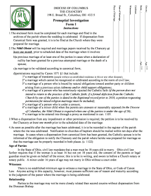 Catholic Prenuptial Investigation Form