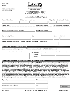 Louisiana State Employees Retirement Direct Deposit Authorization