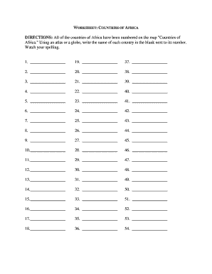 Countries of Africa Worksheet