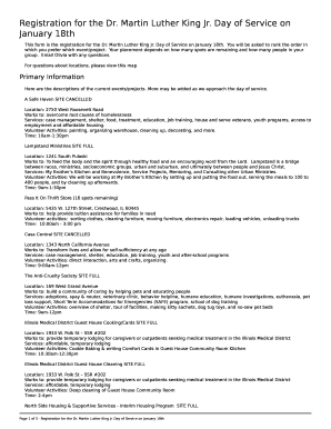 Dr. Martin Luther King Jr. Day of Service Registration Form