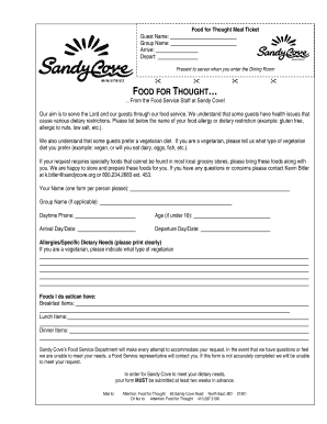 Sandy Cove Food for Thought Meal Ticket