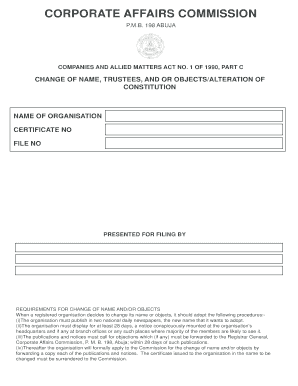 Corporate Affairs Commission Change of Name Form