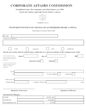 Notice of Change of Authorized Share Capital