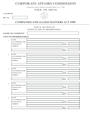 Corporate Affairs Commission Business Name Registration Form