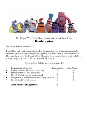 OrganWise Guys Kindergarten Health Assessment