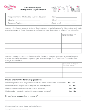 Educator Survey for The OrganWise Guys Curriculum