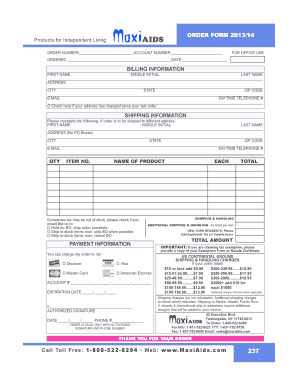 MaxiAids Order Form 2013/14