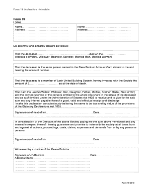 Form 19 Declaration - Intestate
