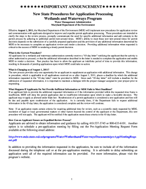 Maryland Wetlands and Waterways Permit Application