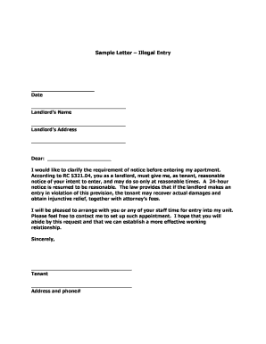 Tenant Notice of Illegal Entry