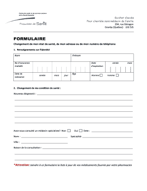FORMULAIRE Changement de mon état de santé, de mon adresse ou de mon numéro de téléphone