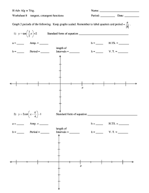 Tangent and Cotangent Functions Worksheet