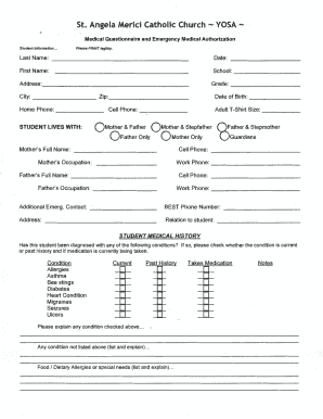 Medical Questionnaire and Emergency Medical Authorization
