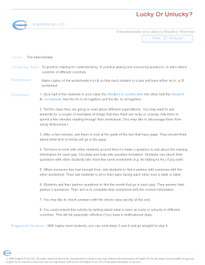 Lucky or Unlucky Worksheet