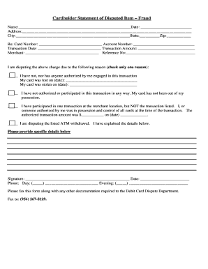 Cardholder Statement of Disputed Item – Fraud