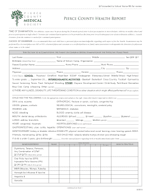 Pierce County School Sports Physical Form