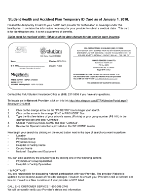 Student Health and Accident Plan Temporary ID Card