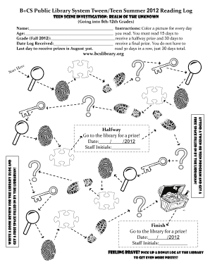 BCS Public Library System TweenTeen Summer 2012 Reading Log - bcslibrary