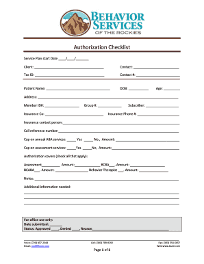 Authorization Checklist for ABA Services