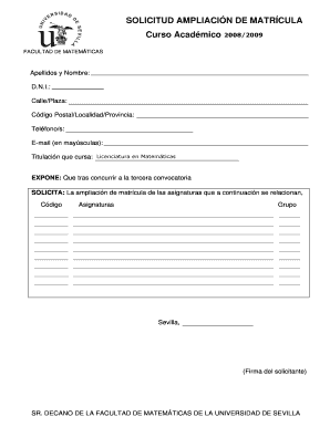 Solicitud Ampliación de Matrícula