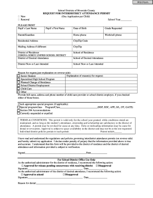 Riverside County Interdistrict Attendance Permit