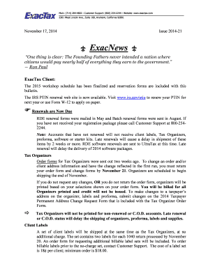 2015 ExacTax Workshop Reservation Form