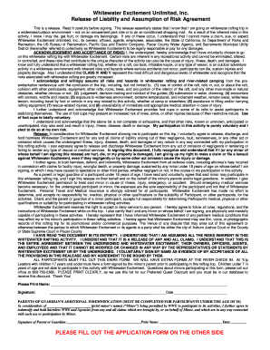 Whitewater Excitement Release of Liability