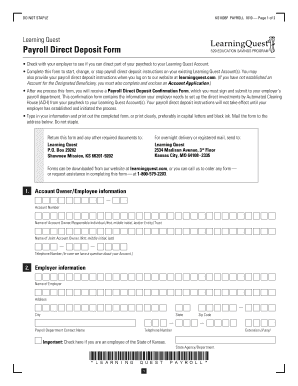 Learning Quest Payroll Direct Deposit Form