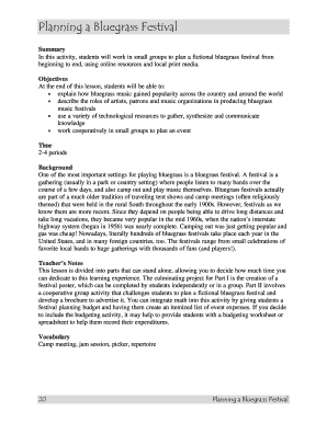 Bluegrass Festival Planning Worksheet