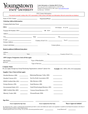 Vendor Information and Substitute IRS W-9 Form