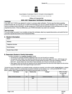 2016-2017 Dependent Verification Worksheet