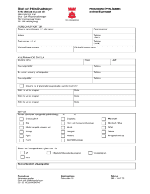 Swedish High School Transfer Form