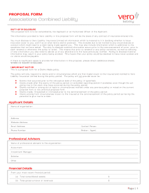 Associations Combined Liability Proposal Form