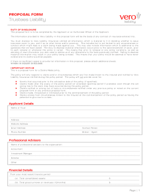 Trustees Liability Insurance Proposal Form