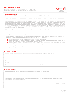 Employers Statutory Liability Insurance Proposal Form