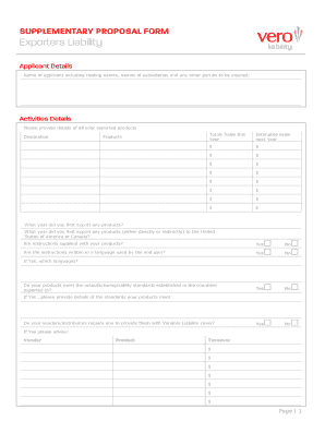 Exporters Liability Supplementary Proposal Form