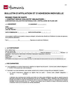Bulletin d’affiliation et d’adhesion individuelle