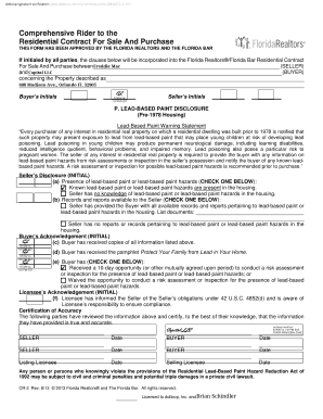 Comprehensive Rider to Florida Residential Contract